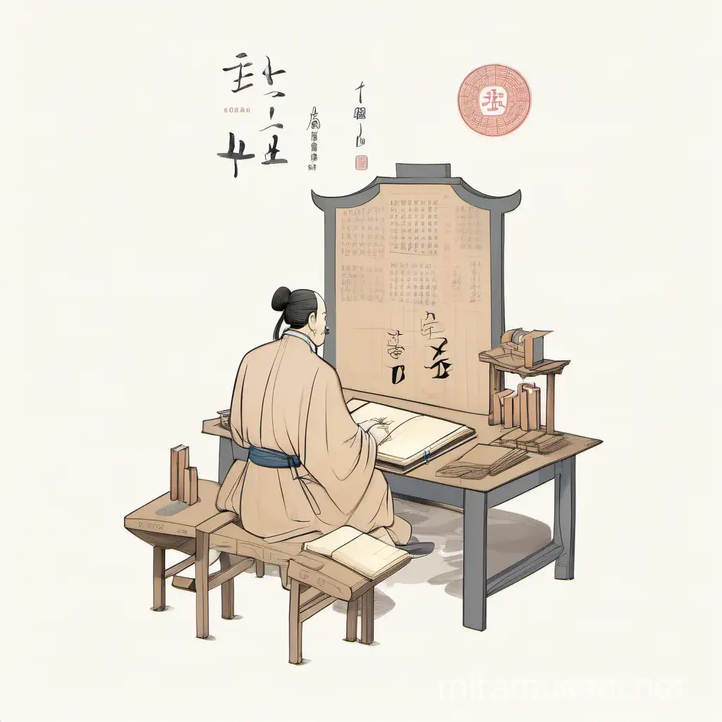 Chinese Ancient Mathematician Studying Mathematics at Desk