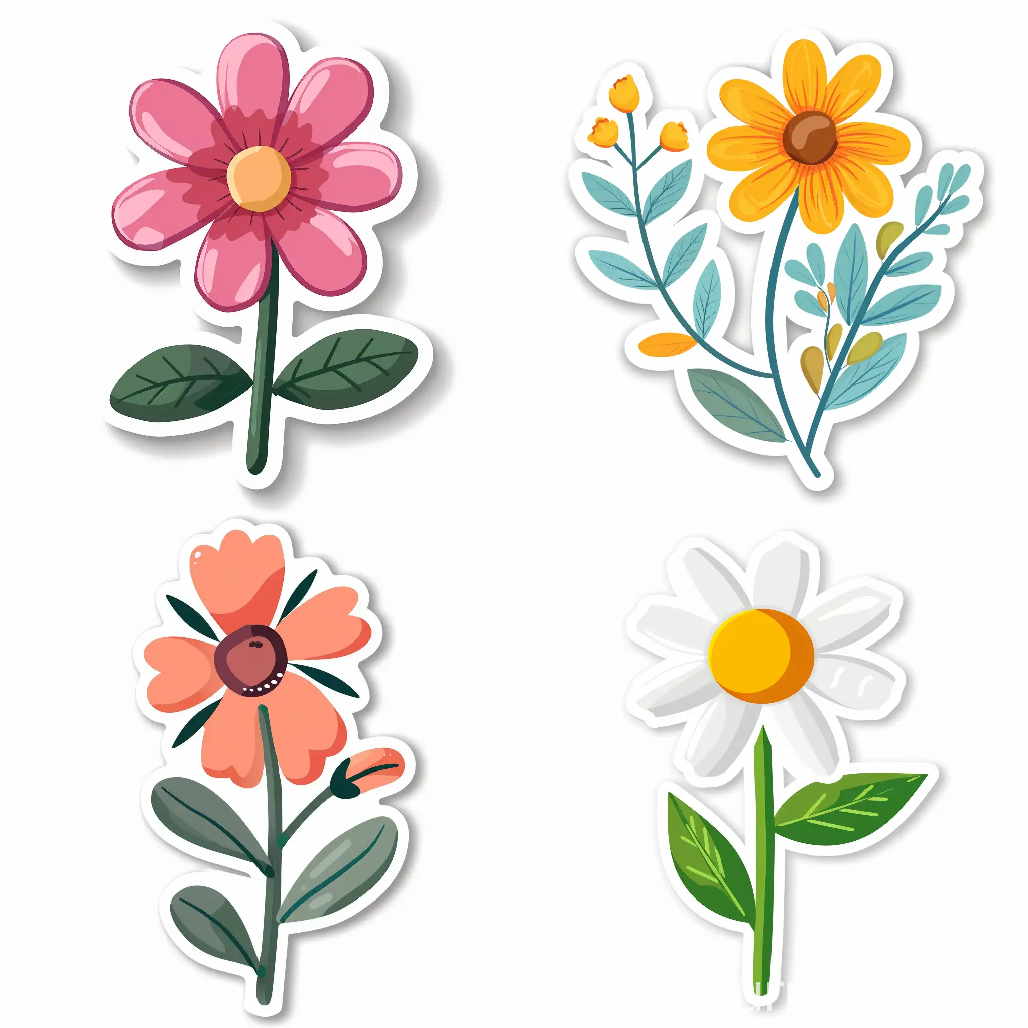sticker design of simple single flower, in flat style, high quality details