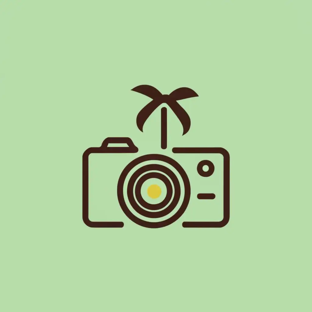 logo, Simple line digital camera palm tree, with the text "Photography ", typography, be used in Events industry