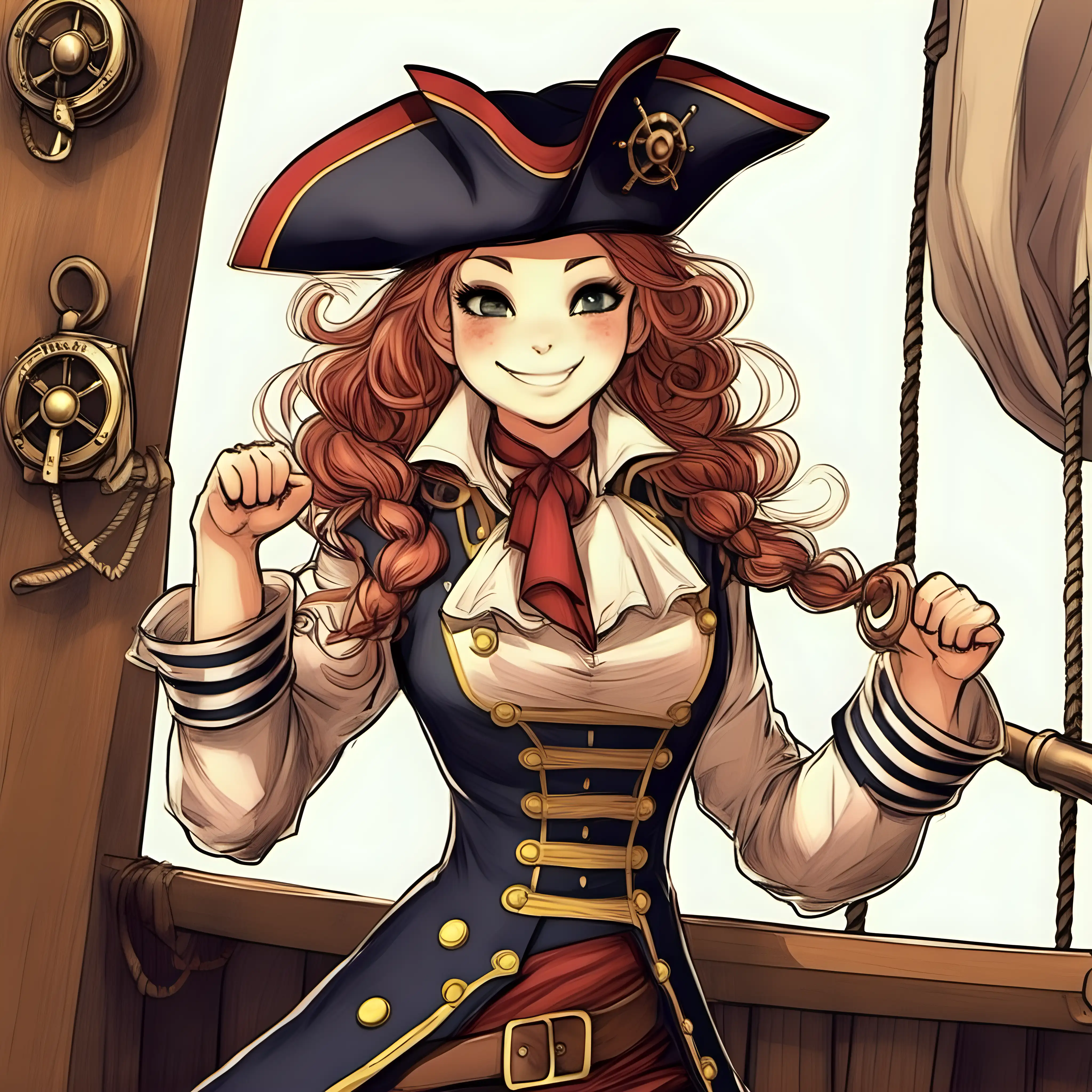 Joyful Feline Adventurer 18th Century Cat Girl Ship Captain