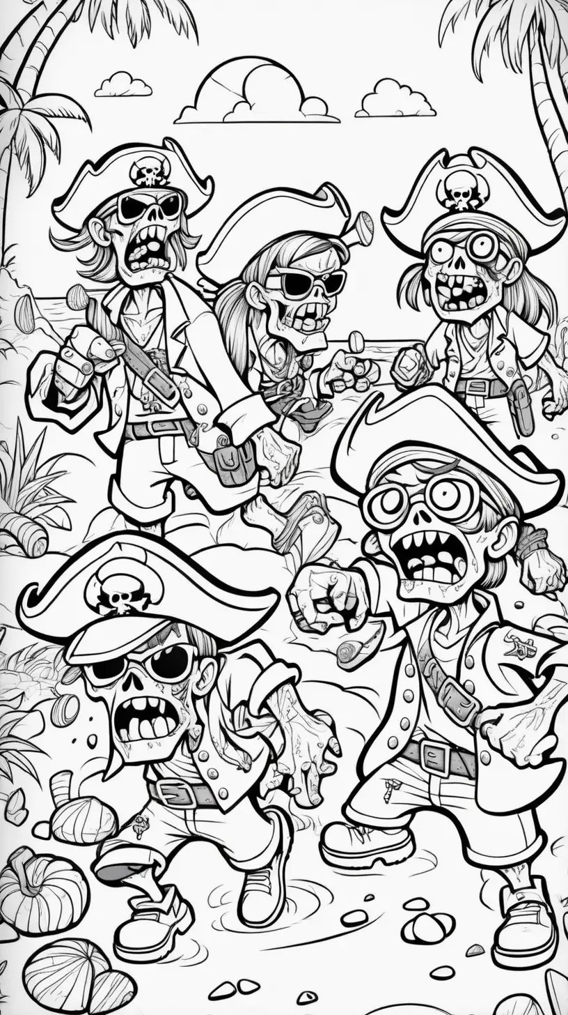 Cartoon Zombie Pirates Scavenging for Candy Treasure on an Epic Island Adventure Coloring Page