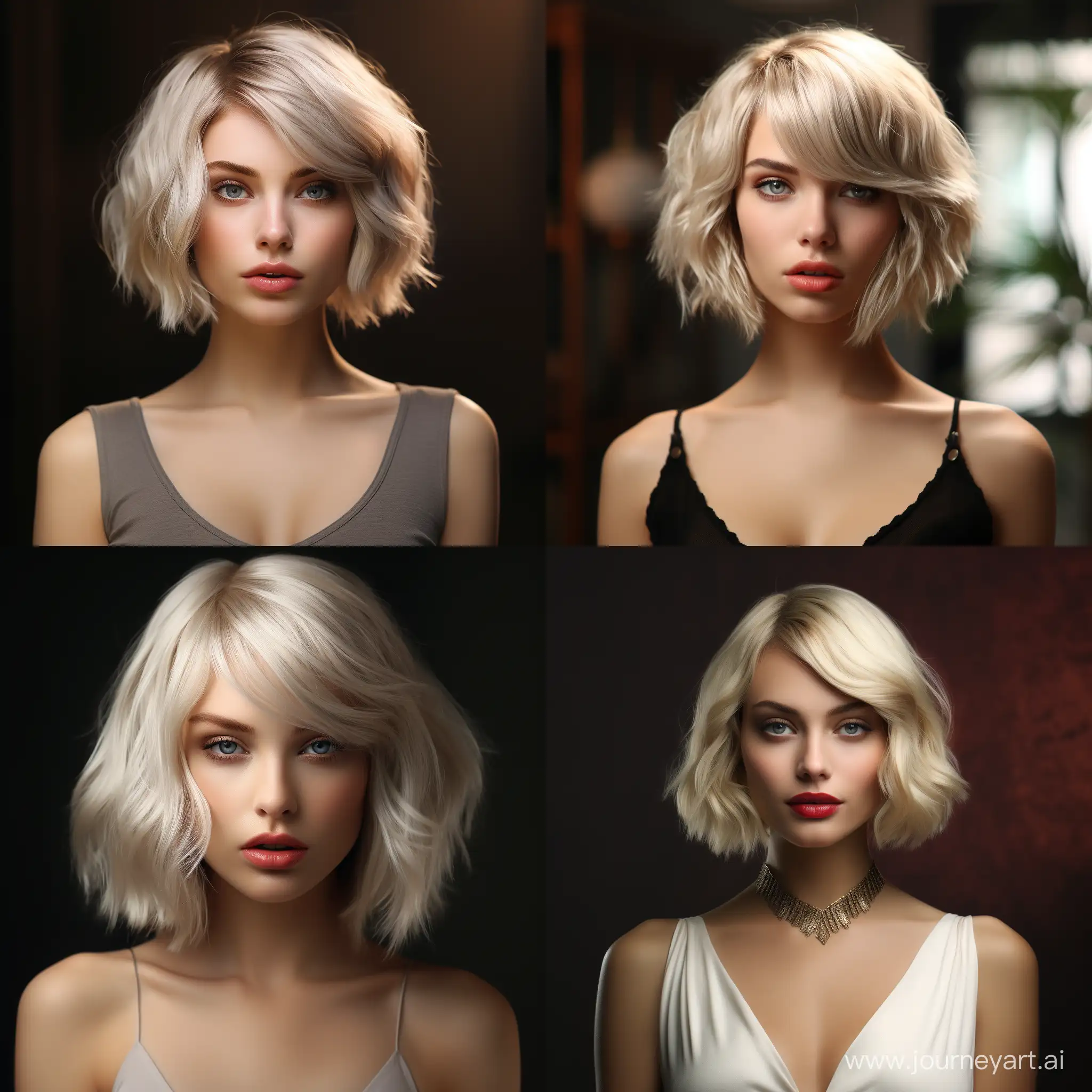 blonde with celebrity bob haircut, cinematic high-quality video from fantasy films