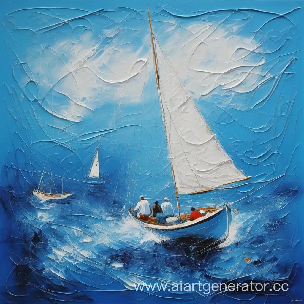Blue sea, sailing, fishing, painting, abstraction