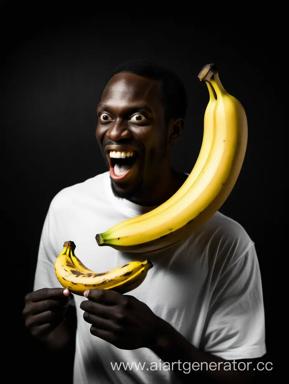 Белый негр кушает сметану, кто-то идёт из темноты и несёт банан, негр радуется банану 
