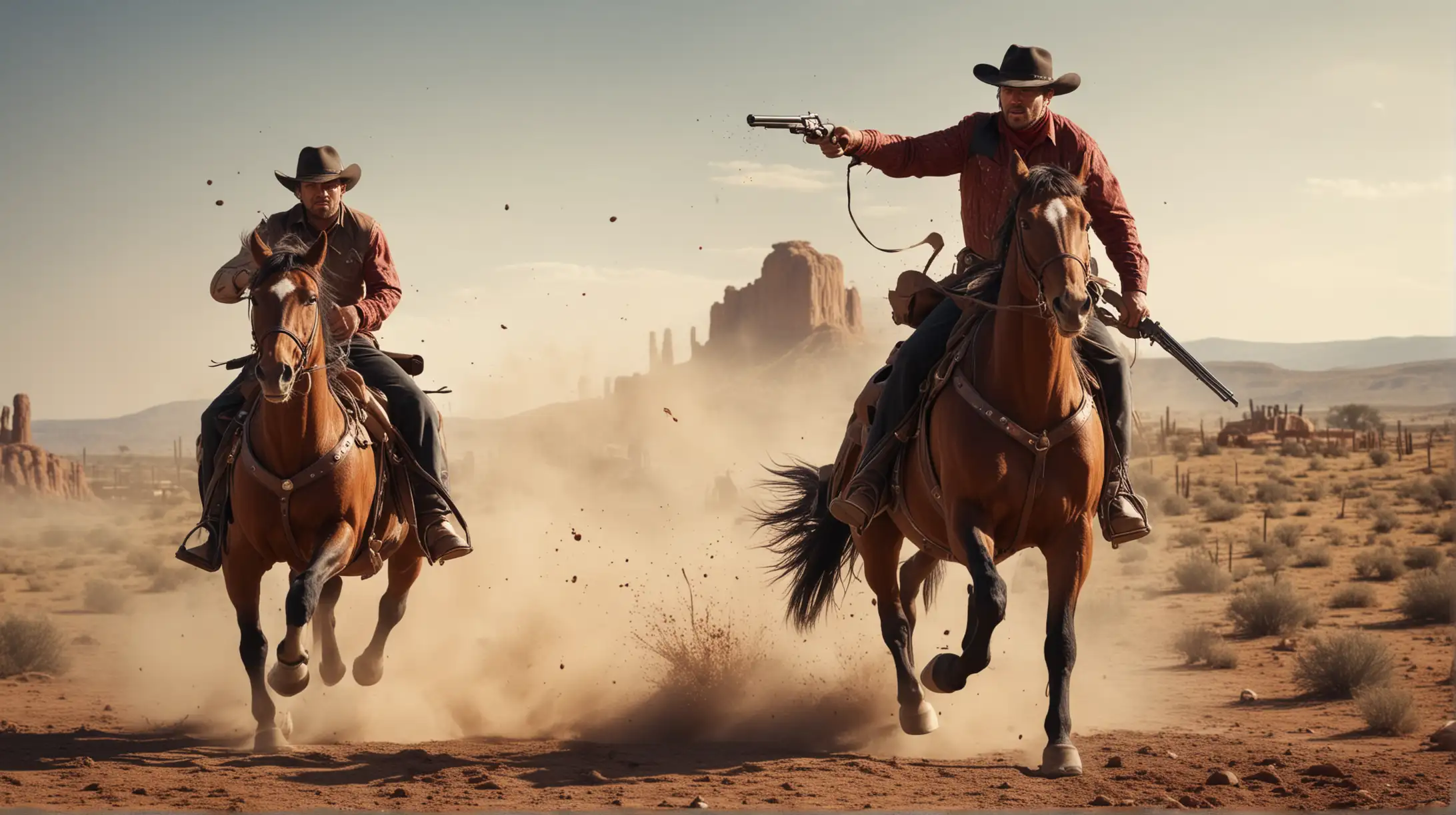 Wild West Cowboy Chase Horseback Pursuit and Gunfire