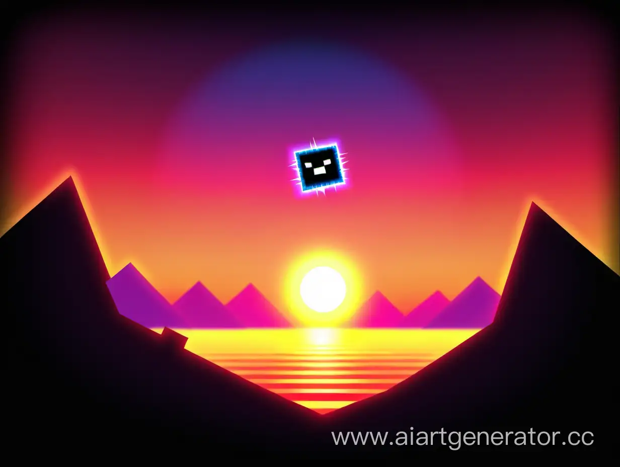 Geometry-Dash-Cube-Admiring-the-Tranquil-Sunset-Scene