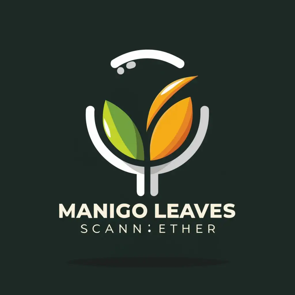 a logo design,with the text "Mango Leaves Scanner", main symbol:Mango leaves and magnifying glass,Minimalistic,be used in Technology industry,clear background