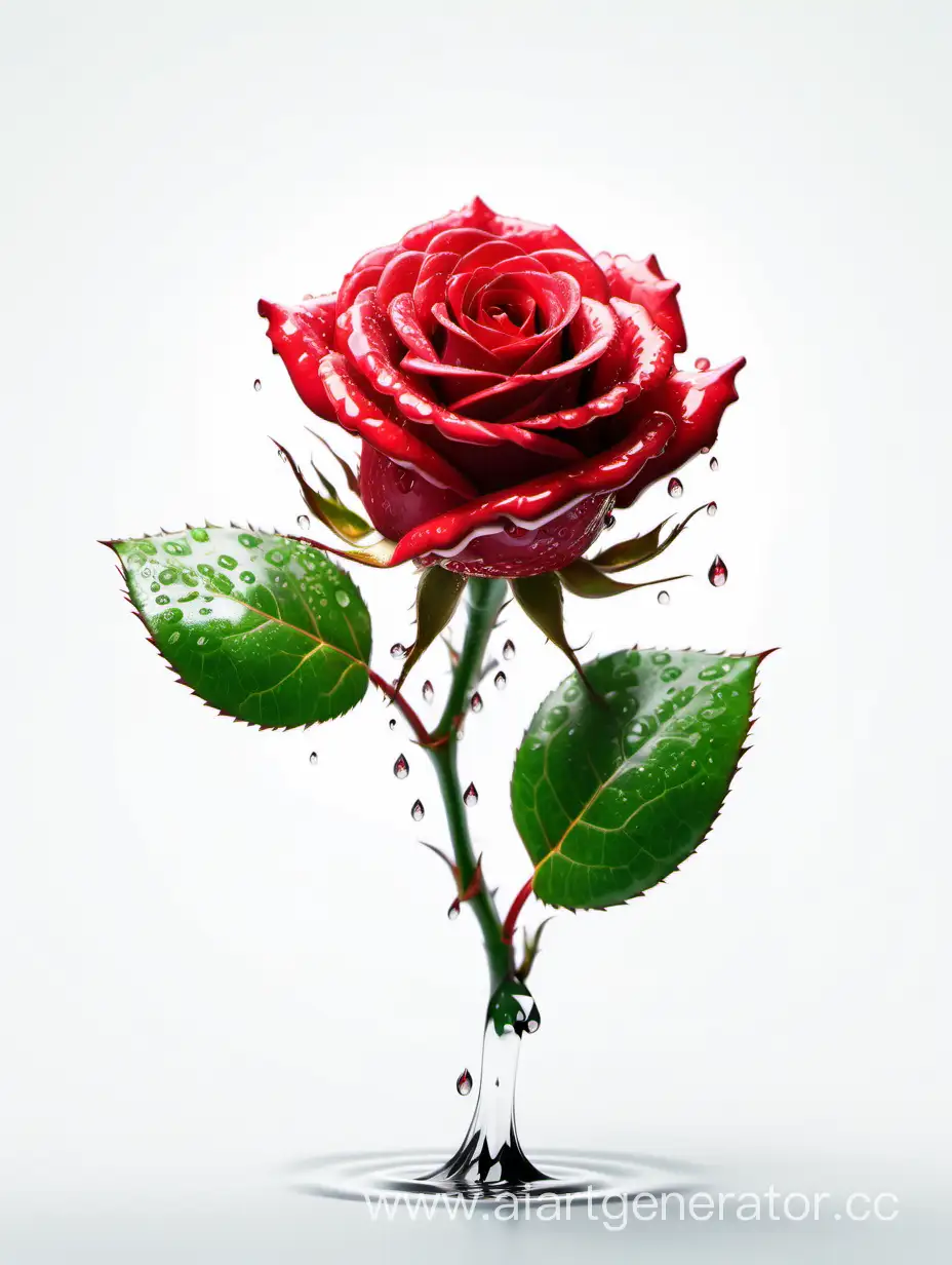 Vibrant-Red-Rose-with-Glistening-Water-Droplets-in-4K-HD-Against-a-Crisp-White-Background