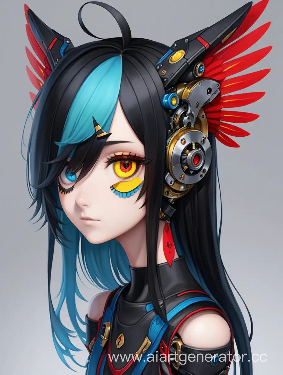 Futuristic-Cyberpunk-Character-with-Black-and-Red-Hair-Heterochromatic-Eyes-Mechanical-Ears-Wings-and-Tail