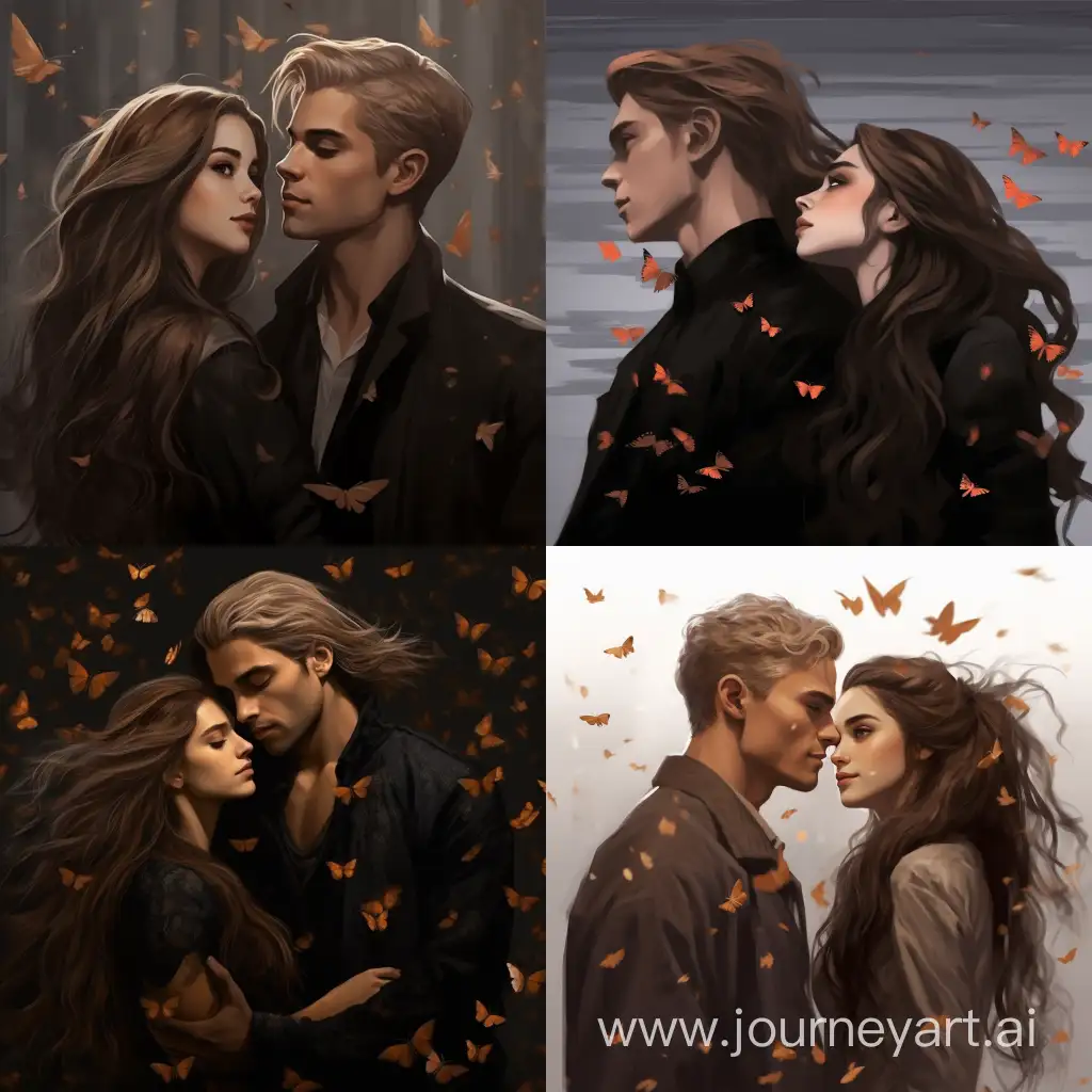 Dramione. Hermione is brunette! black butterflies are flying around them