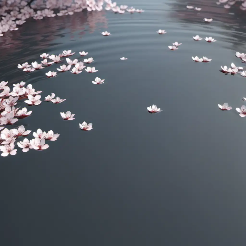  ultra realistic, cherry cherry blossom leaves on pond, Long Shot