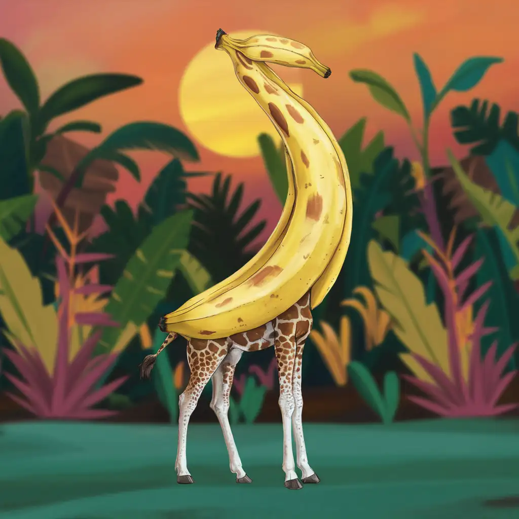 GiraffeLike Banana Art Playful and Imaginative Fruit Interpretation