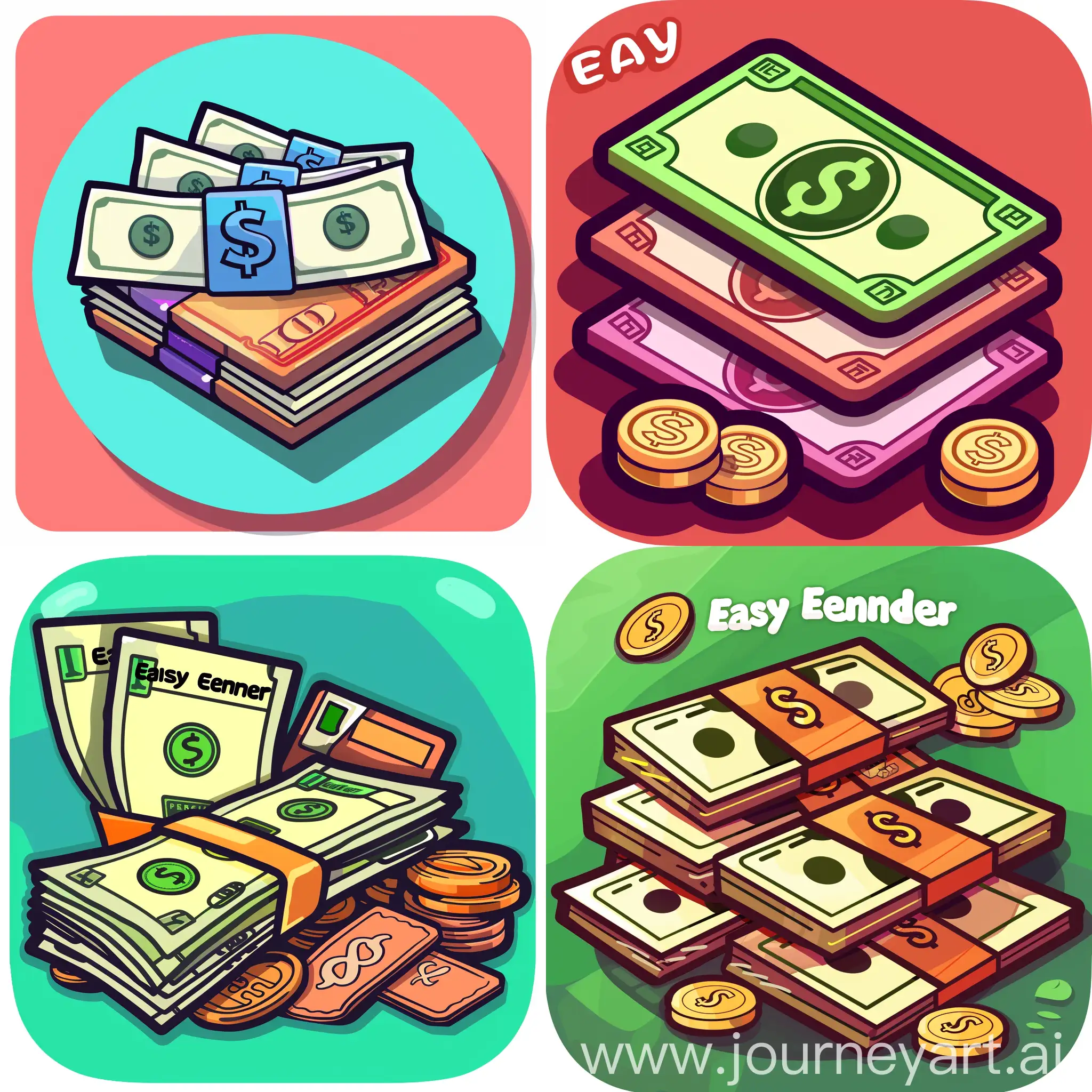 Icon for a game called "Easy Earner," cash and coupons, simple digital art style