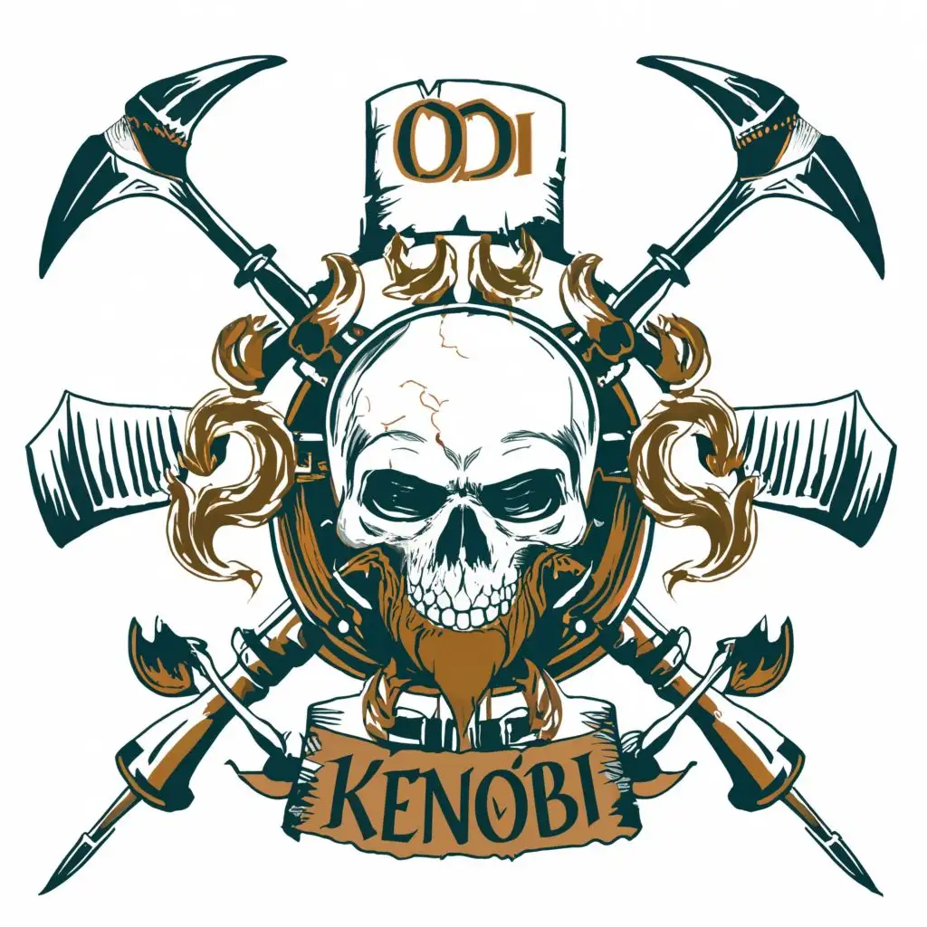 logo, Maltese Cross and Axes, and a skull with the text "Odi Kenobi", typography