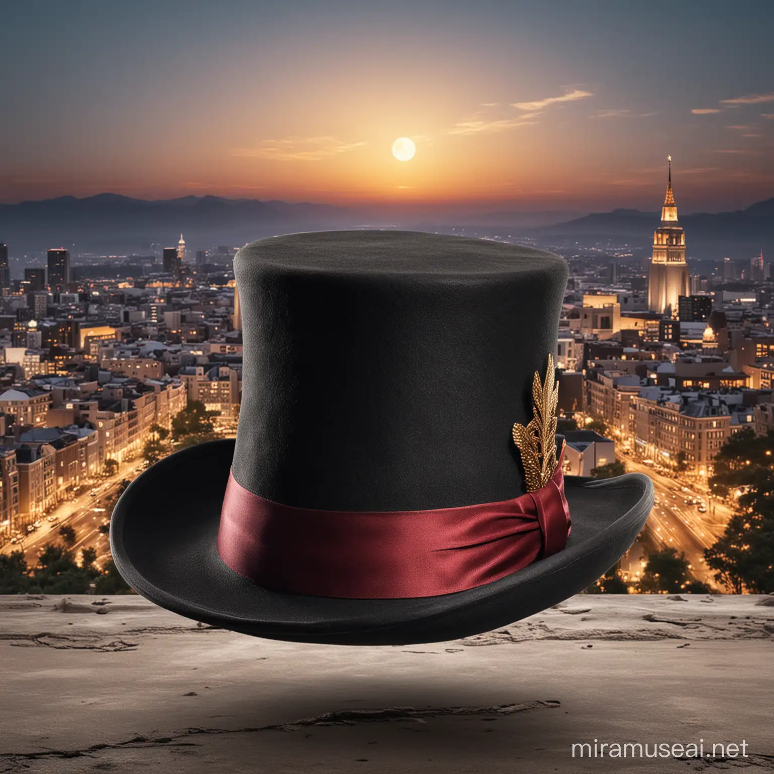 Magician Hat with Urban Cityscape Background