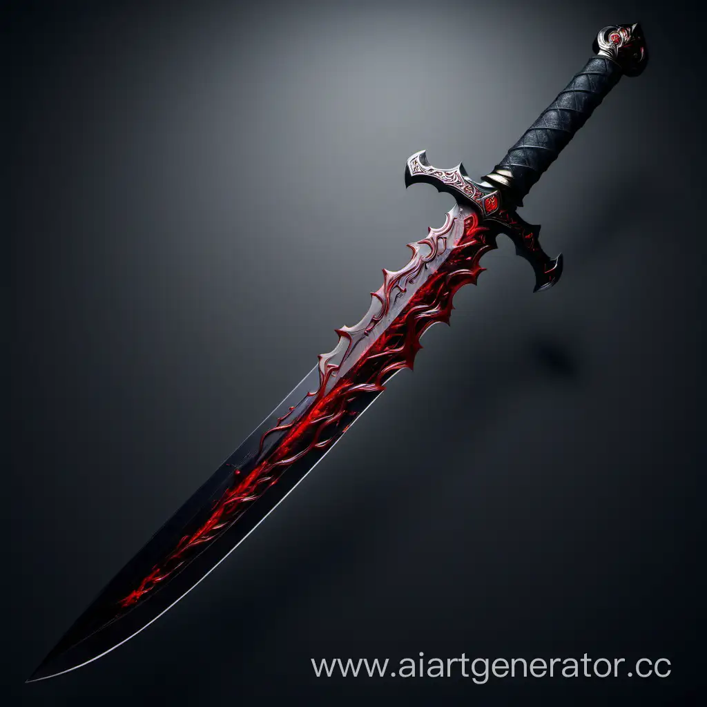 Красивый чёрный меч,с изображением красных вен через весь клинок.