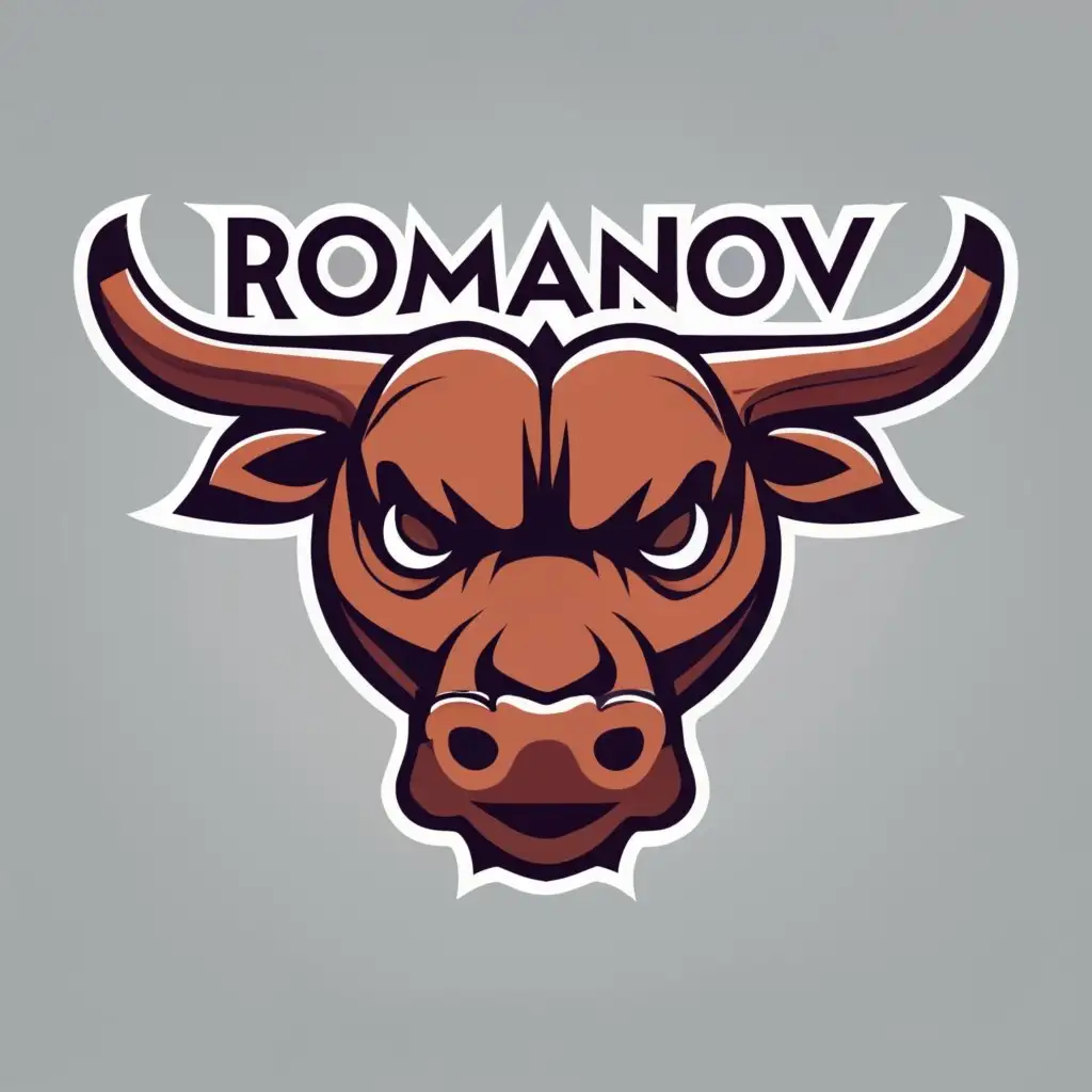 logo, bull, with the text "romanov", typography