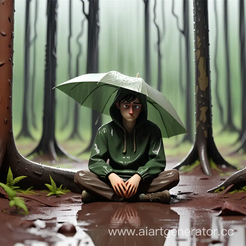 Solitary-Figure-Contemplating-Nature-in-Rainy-Forest