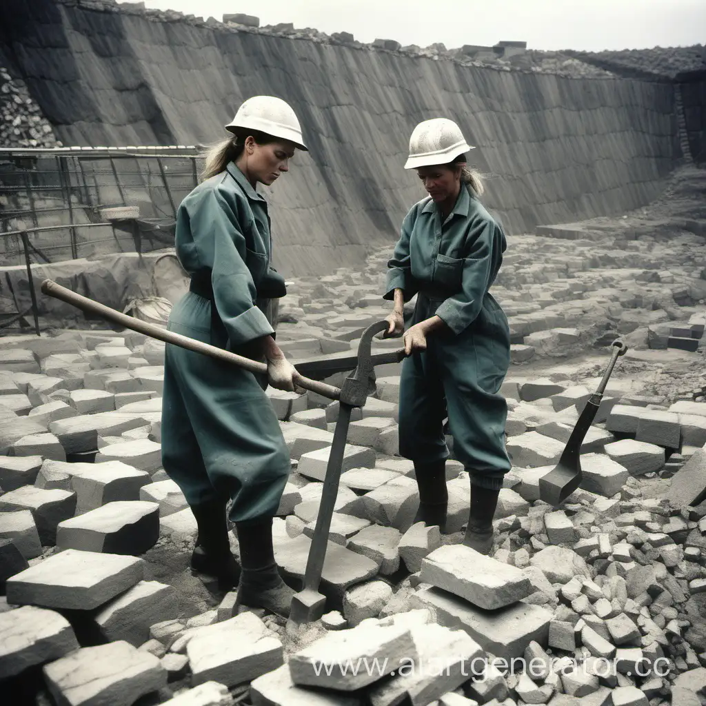 Caucasian-Women-Prisoners-Working-in-Quarry-Stone-Chipping-Task