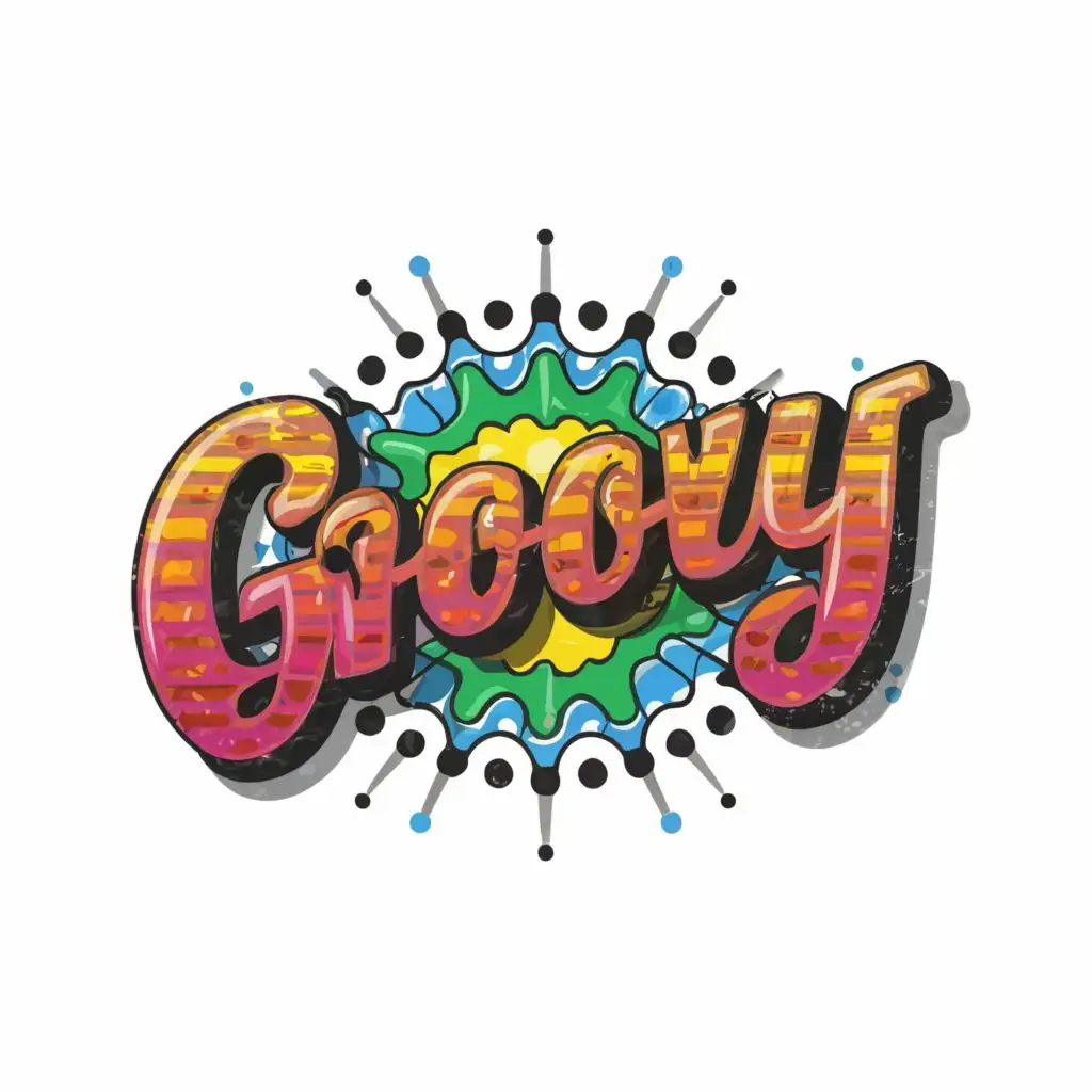 logo, logo, t-shirt vector 80s and 90s style white background full color fill image ,Contour, Vector, white background, no words, ultra Detailed, ultra sharp narrow outlined image, no jagged edges, vibrant neon colors, with the text ".Groovy" typography, with the text ".", typography