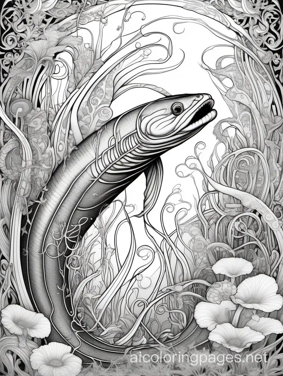 Ethereal-American-Eel-Fantasy-Coloring-Page-Inspired-by-Yossi-Kotler