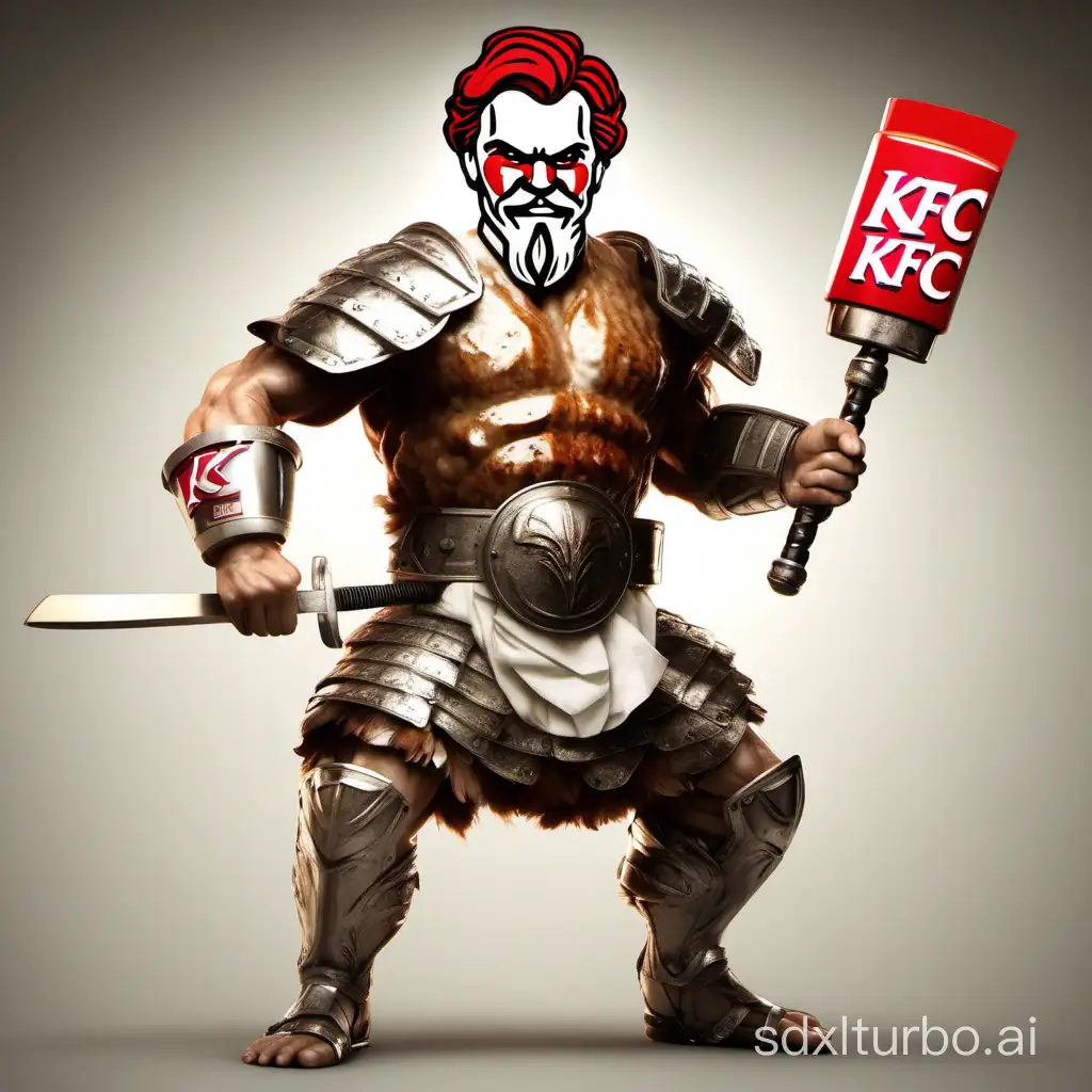 KFC-Warrior-in-Futuristic-Armor-with-Fried-Chicken-Shield