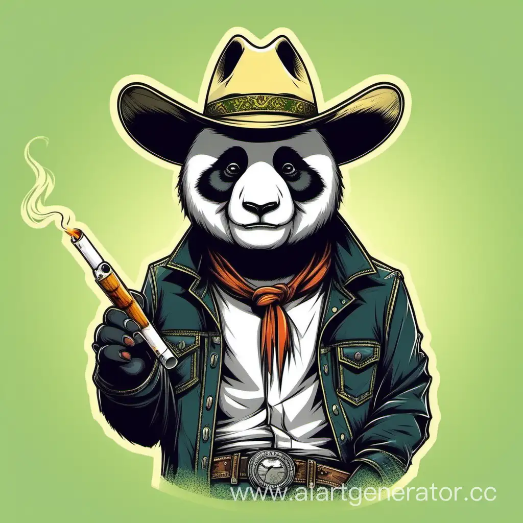Крутая панда в ковбойской шляпе, курит бамбук