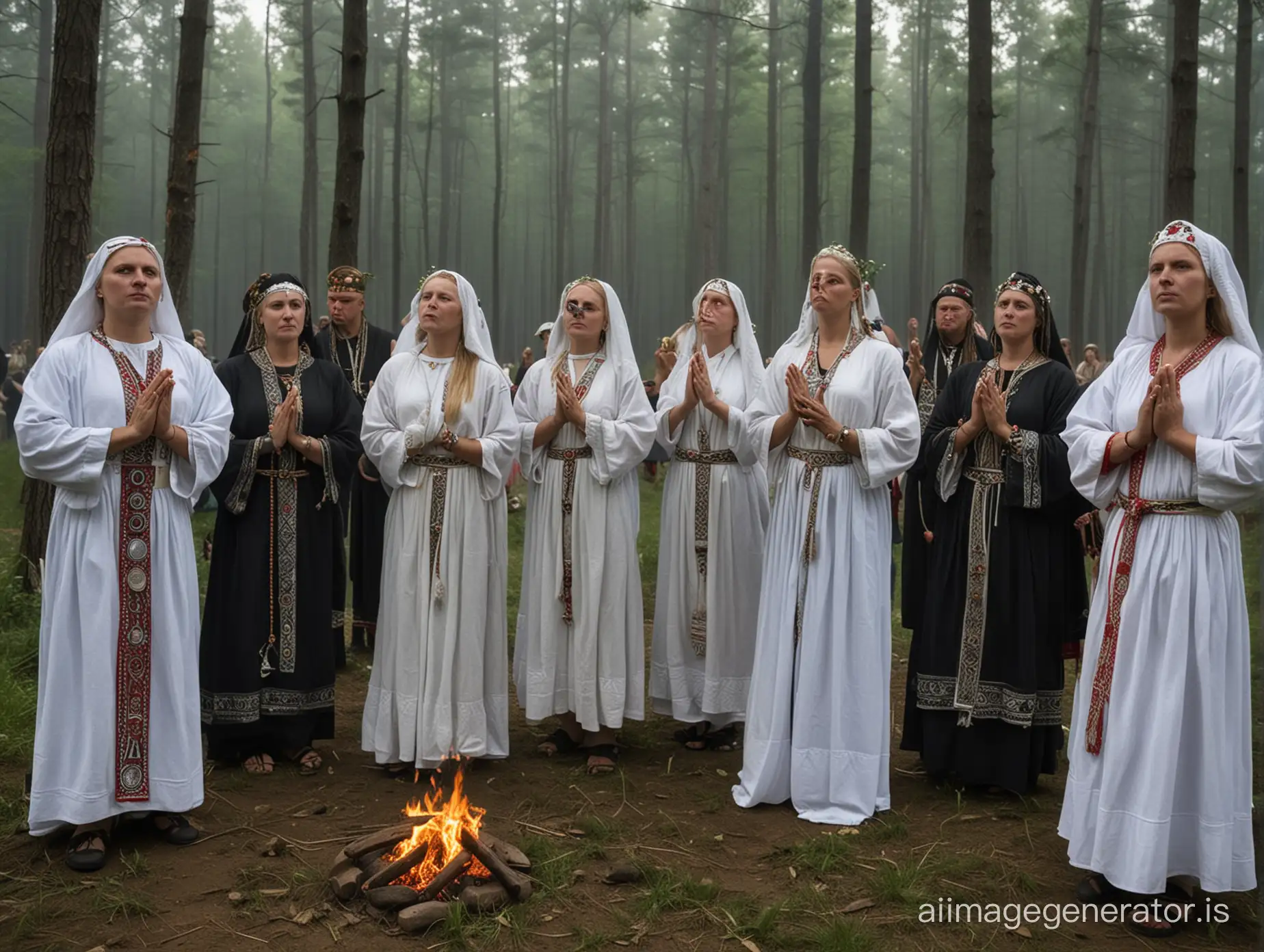 In the forests during an eclipse, the Slavic pagan cult conducts its ritual during a solar eclipse