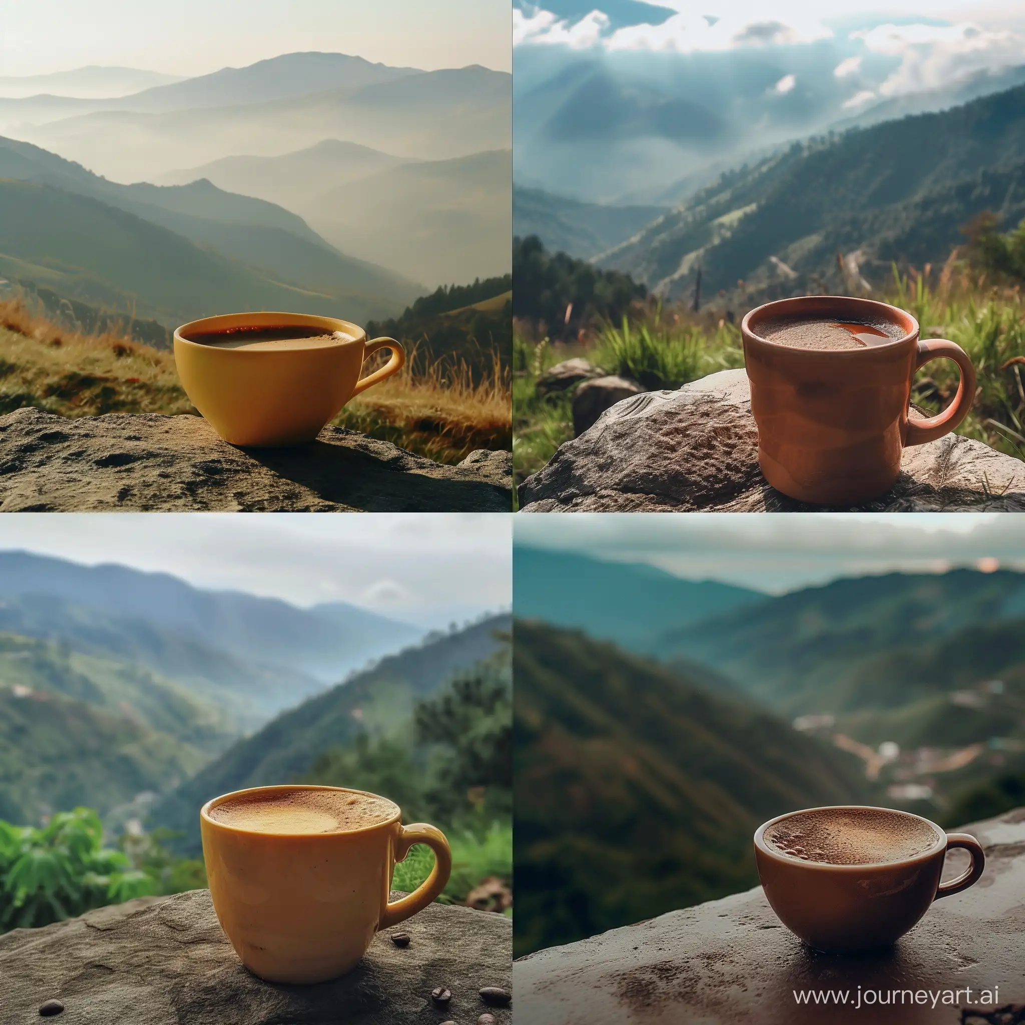 Coffee cup up thr mountain hills