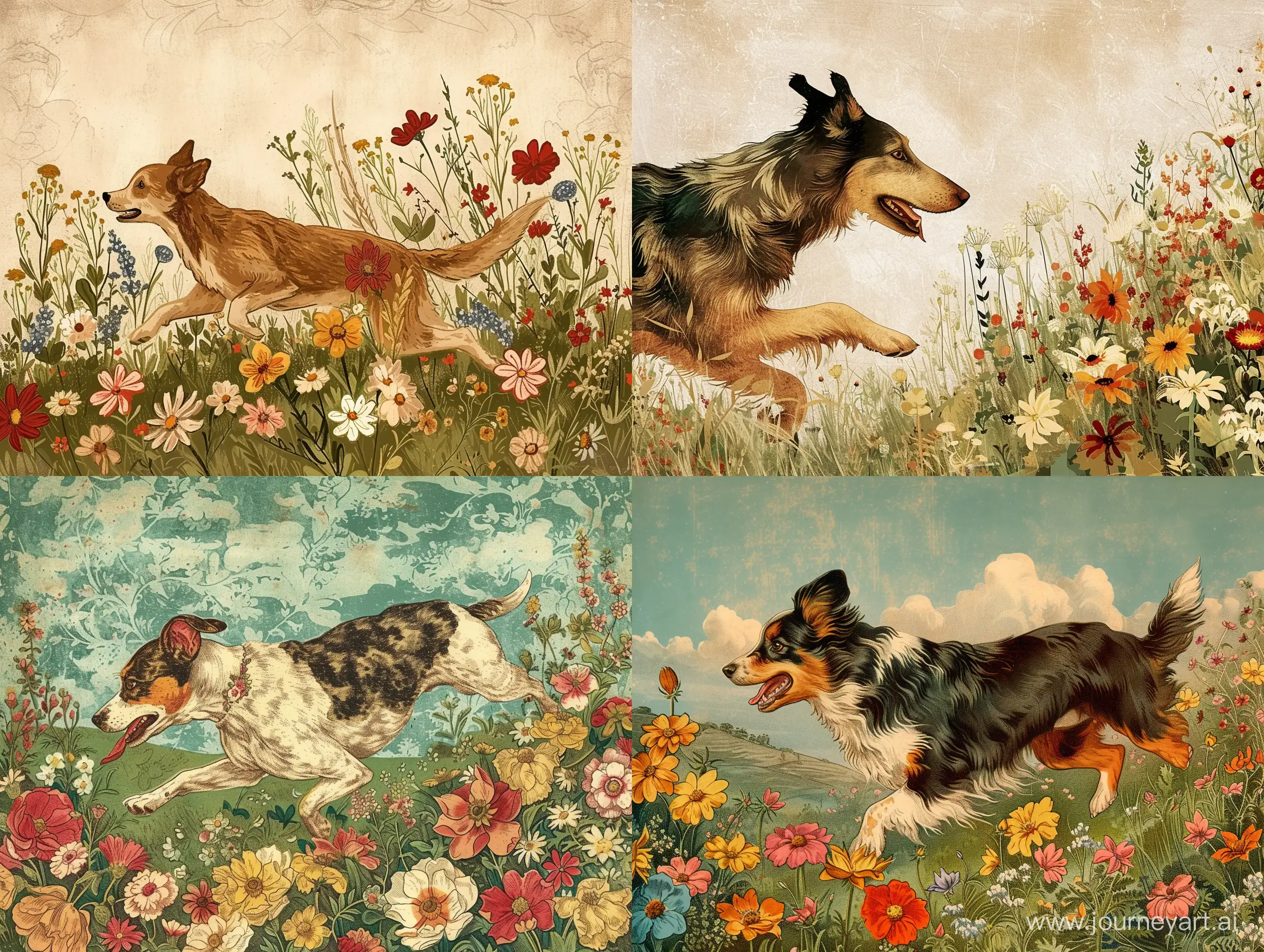 Playful-Dog-Frolicking-in-a-Blossoming-Meadow