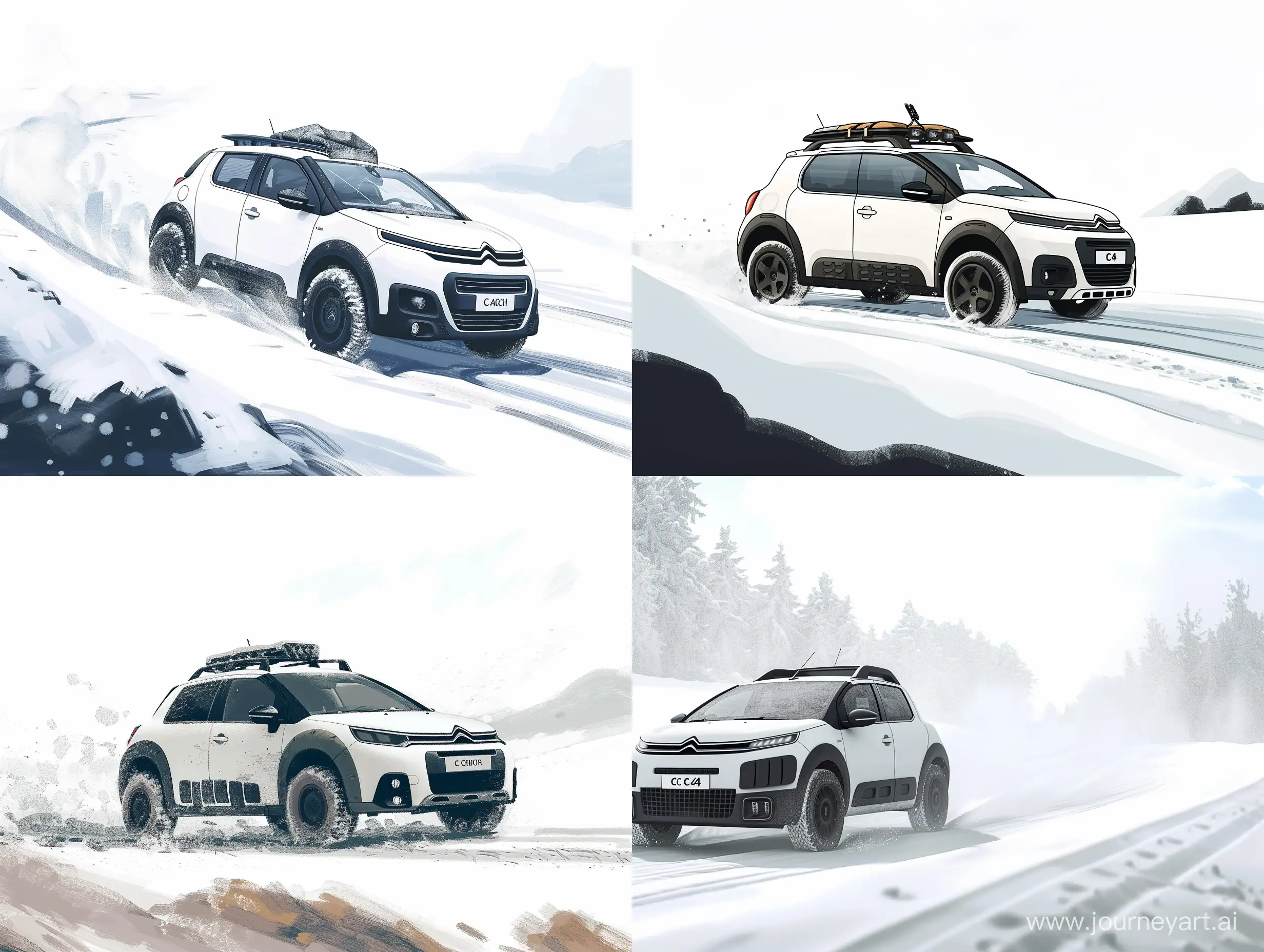 Snowy-Road-Adventure-Black-and-White-Citroen-C4-Cactus