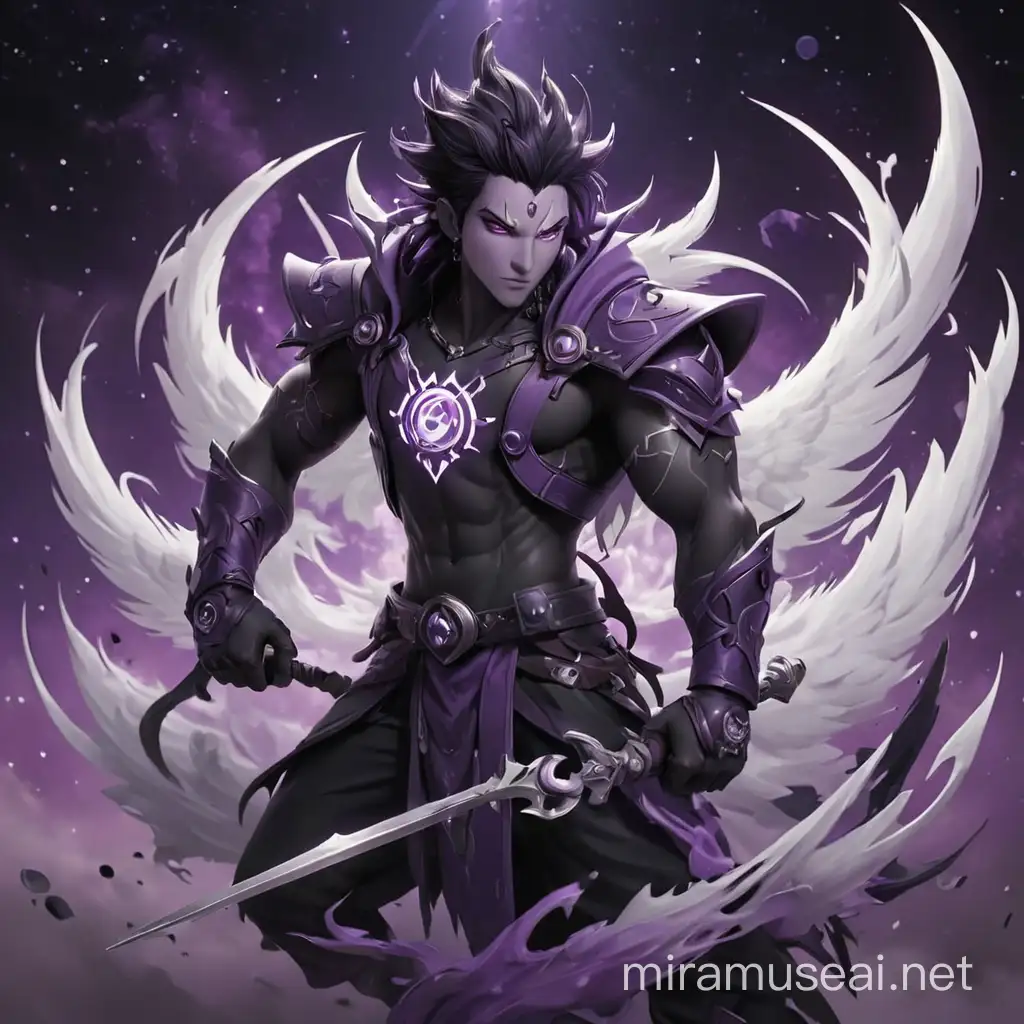 Male Heartless Celestial Raka in Black White and Purple with Logo