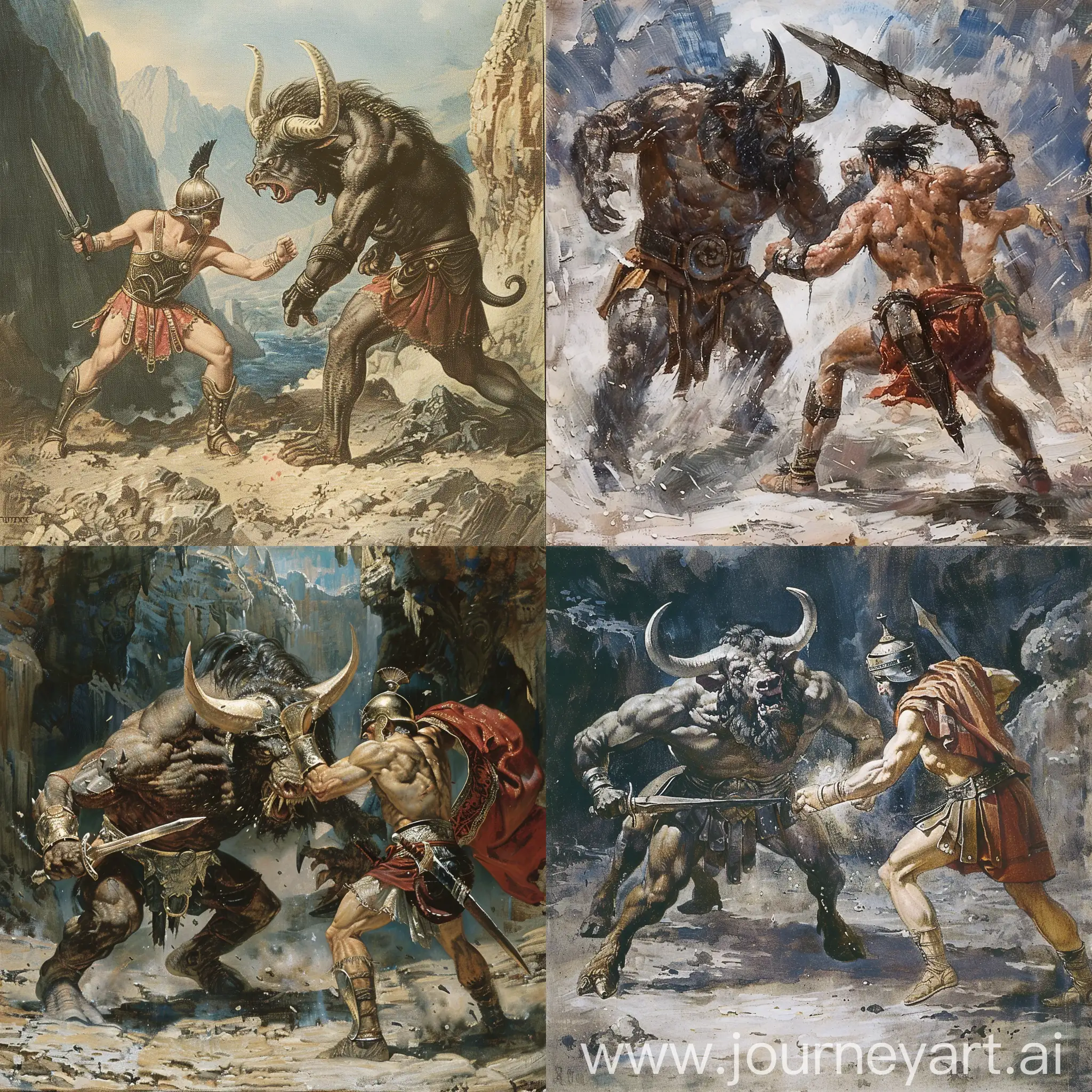 Epic-Battle-Warriors-Confront-a-Formidable-Minotaur