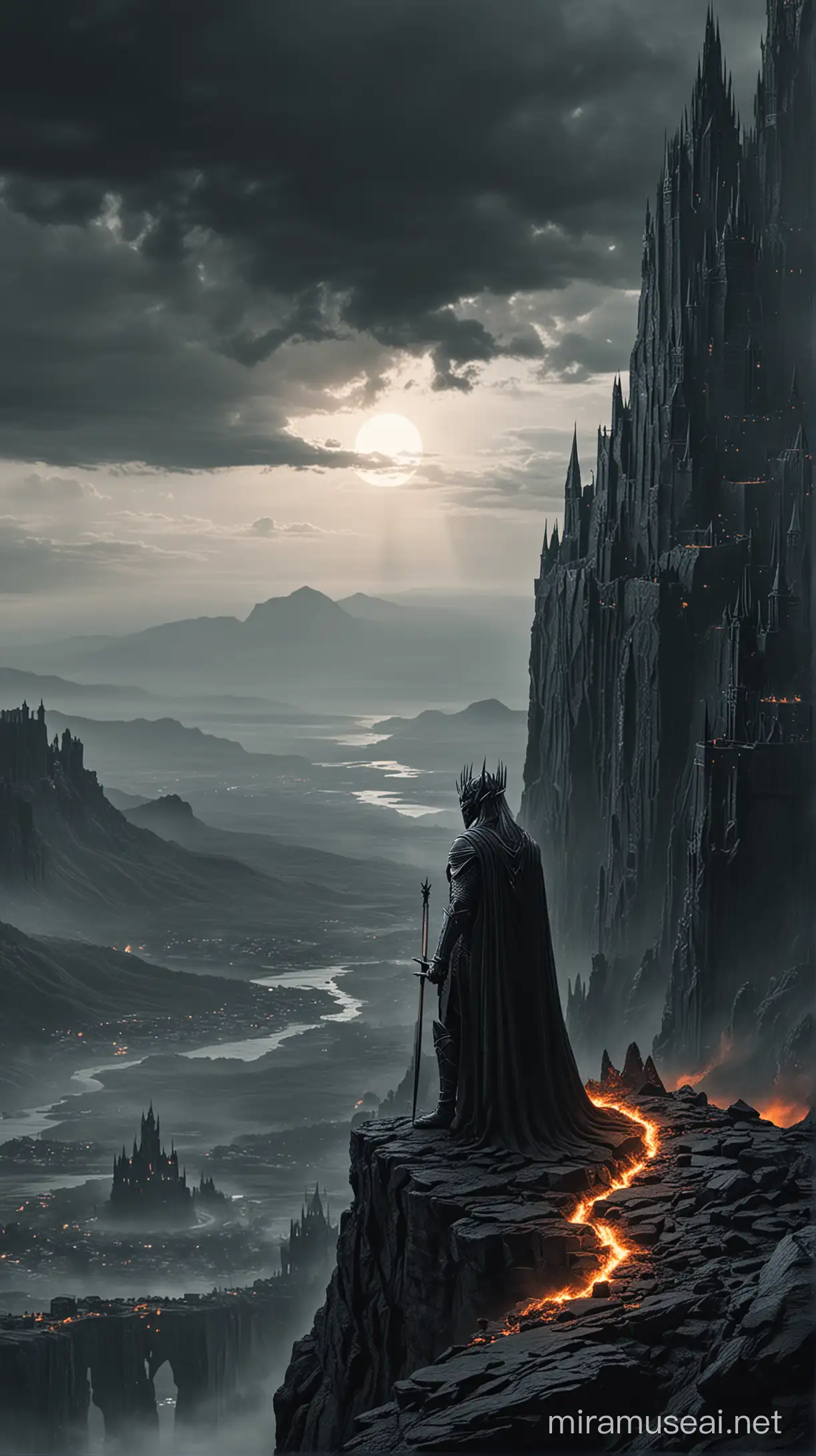 Dark Lord Sauron Overlooking His Fortress at Dusk