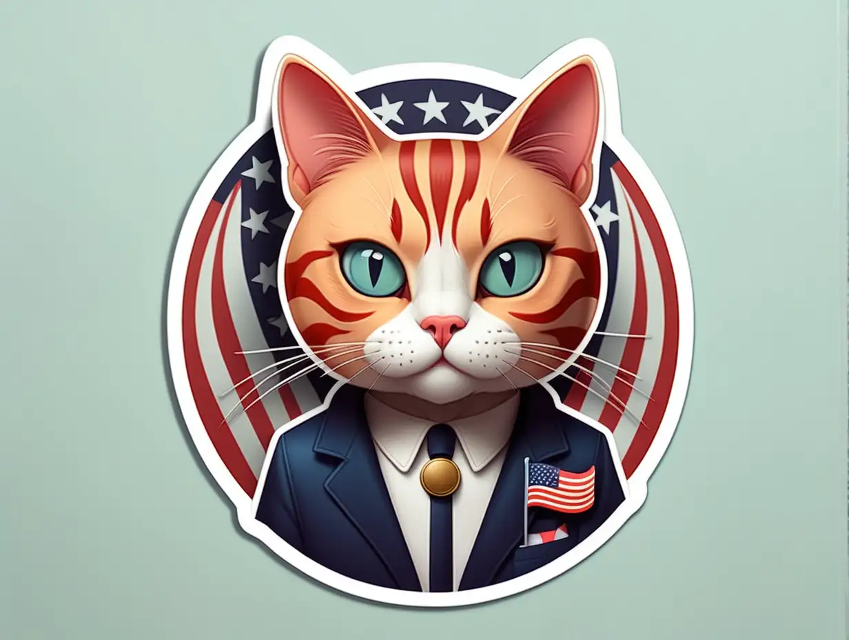 Adorable American Cat Sticker with Patriotic Charm