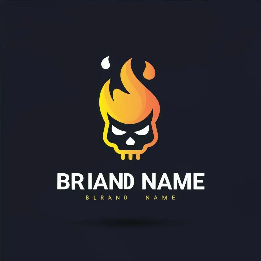 logo, black or white negative logo skull fire more variation hyperdetails, with the text "brand name", typography, be used in Internet industry