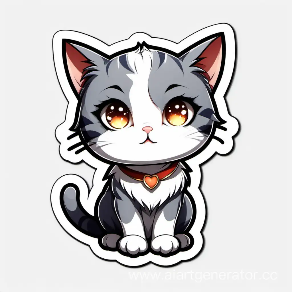 
 a cat, Sticker, Lovely, Dark, Chibi, Contour, Vector, White Background, Detailed