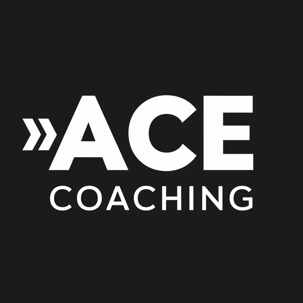logo, arrow left and up, with the text "Ace Coaching", typography
