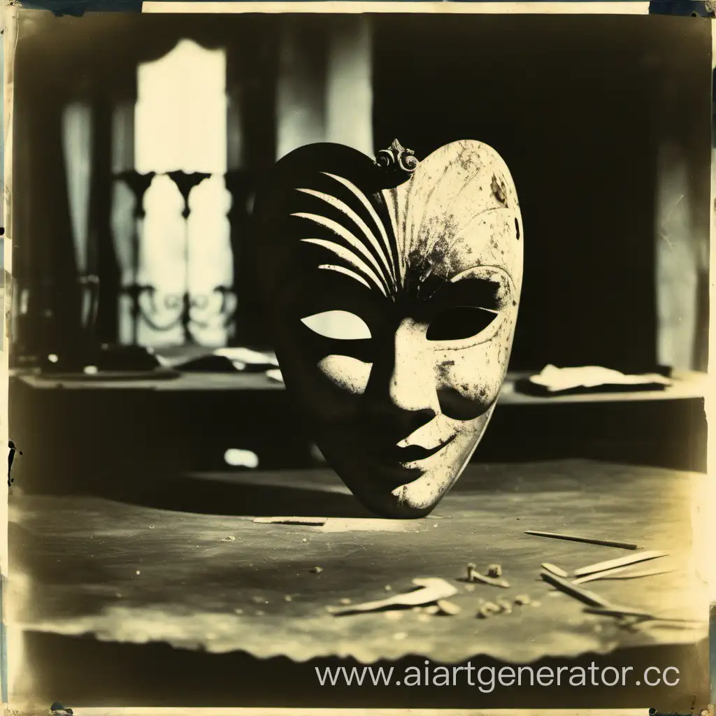 Vintage-Carnival-Arthouse-Mask-on-Table-in-Cinematic-Setting