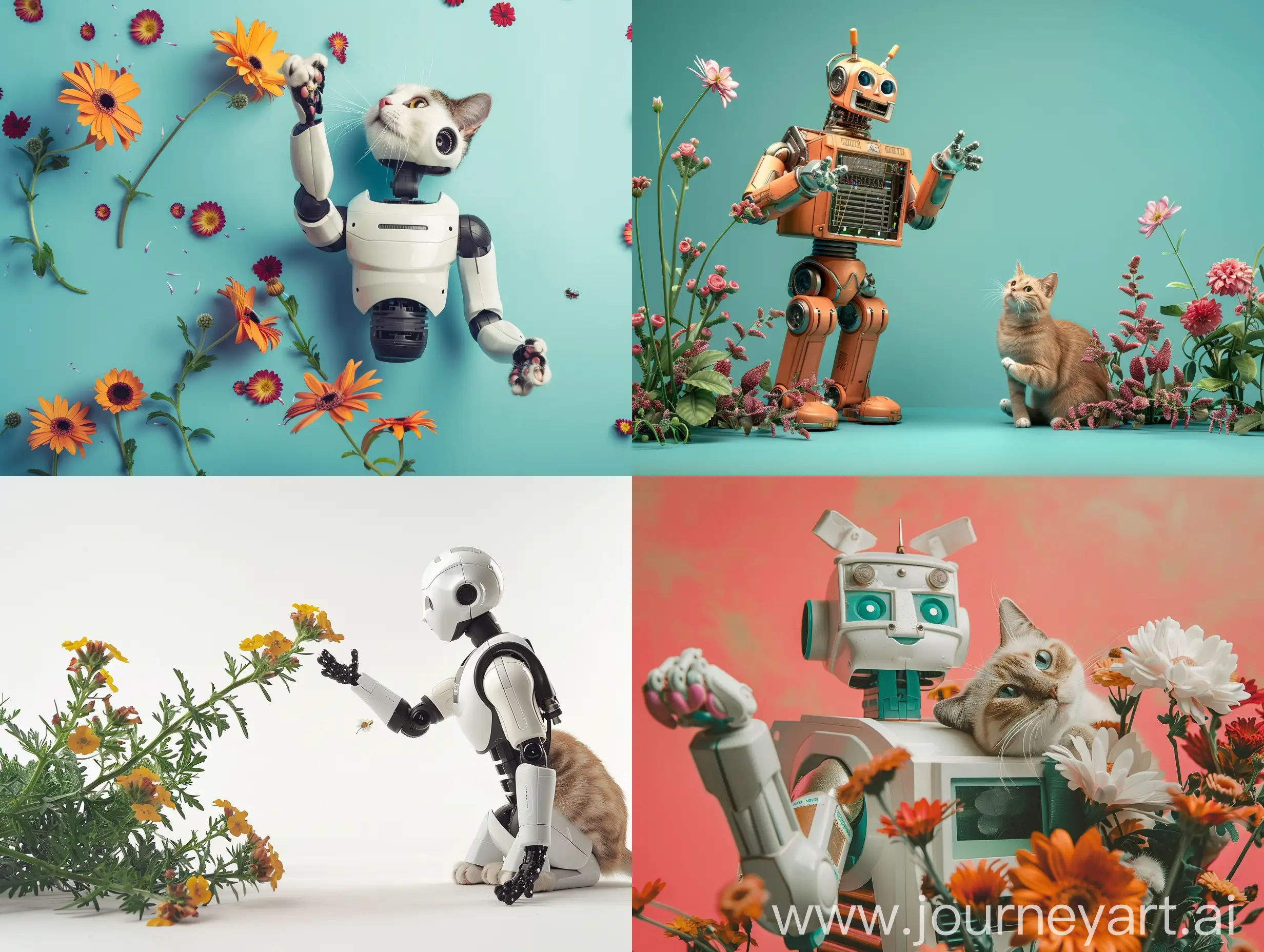 Joyful-Robot-Dancing-Amidst-Playful-Flowers-with-a-Whimsical-Cat