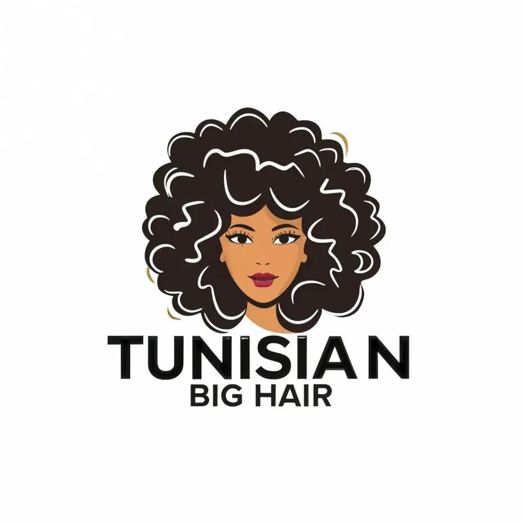LOGO-Design-For-Tunisian-Big-Hair-Bold-Typography-Featuring-a-Girl-with-Curly-Afro-Hair
