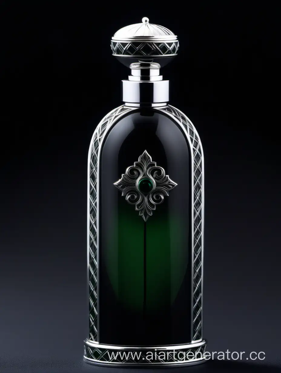Elegant-Zamac-Perfume-Bottle-with-Stylish-Silver-Cap-on-Black-Background