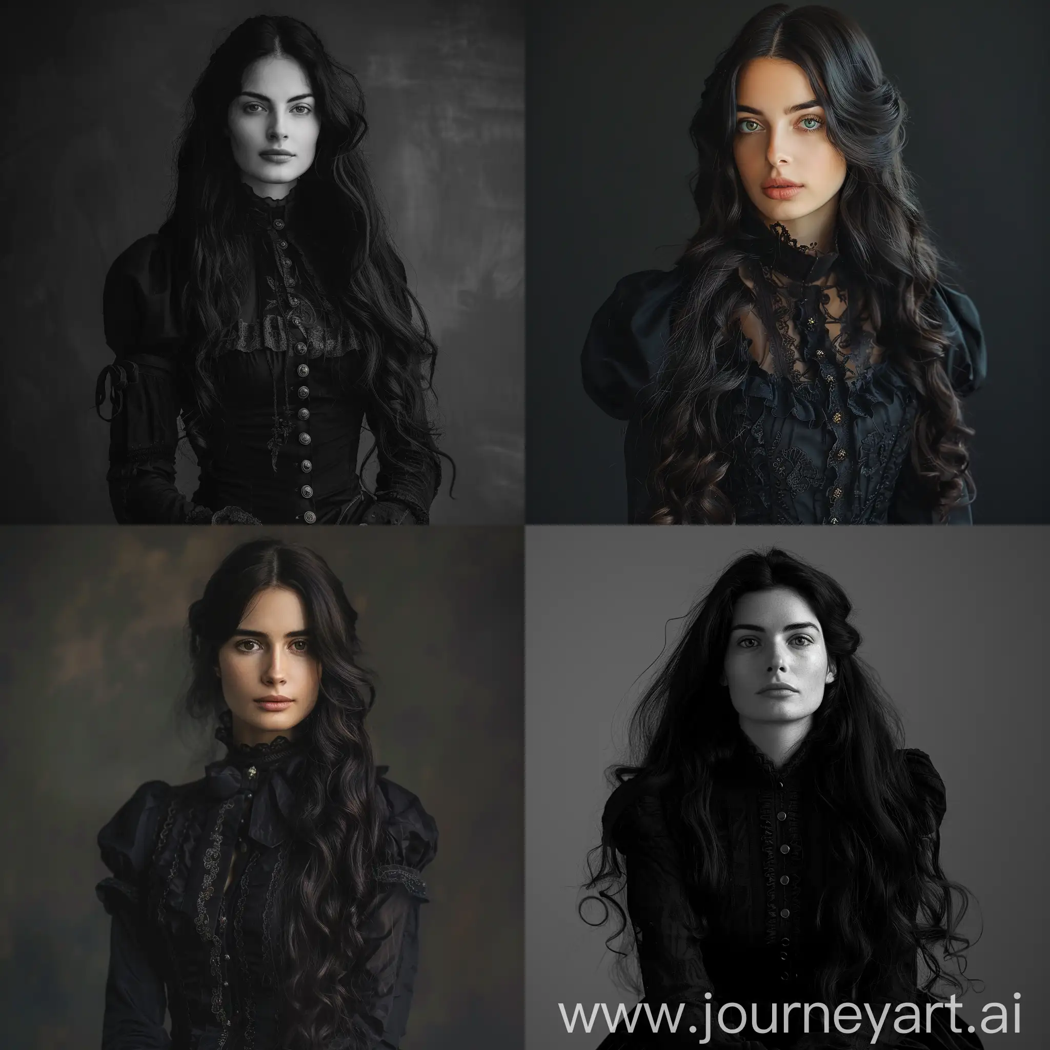 Young-Woman-in-Dark-Victorian-Attire-with-Superreal-Appearance