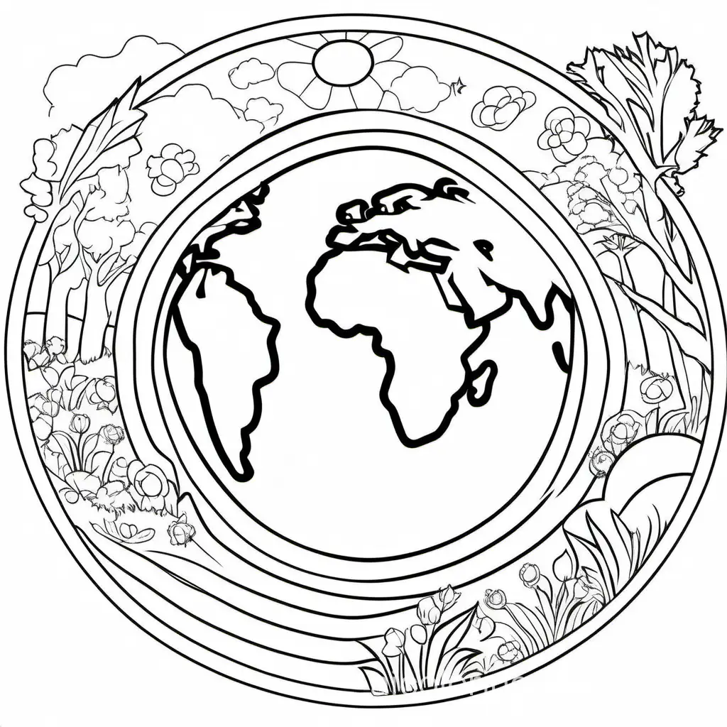 earth day coloring pages, Coloring Page, black and white, line art, white background, Simplicity, Ample White Space. The background of the coloring page is plain white to make it easy for young children to color within the lines. The outlines of all the subjects are easy to distinguish, making it simple for kids to color without too much difficulty