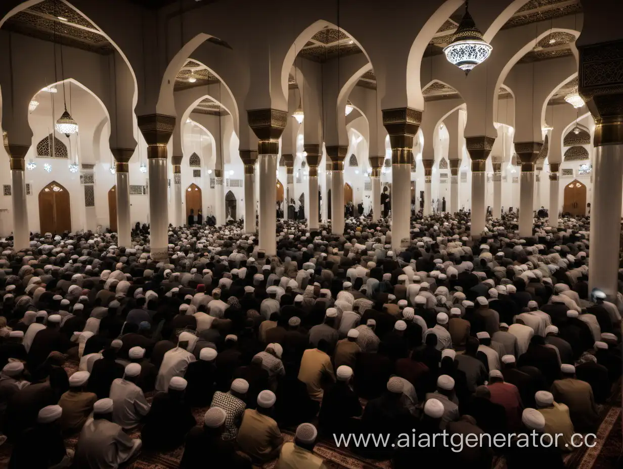 Isra-Miraj-Celebration-in-Traditional-Mosque-Devout-Congregation-Listens-to-Religious-Sermon