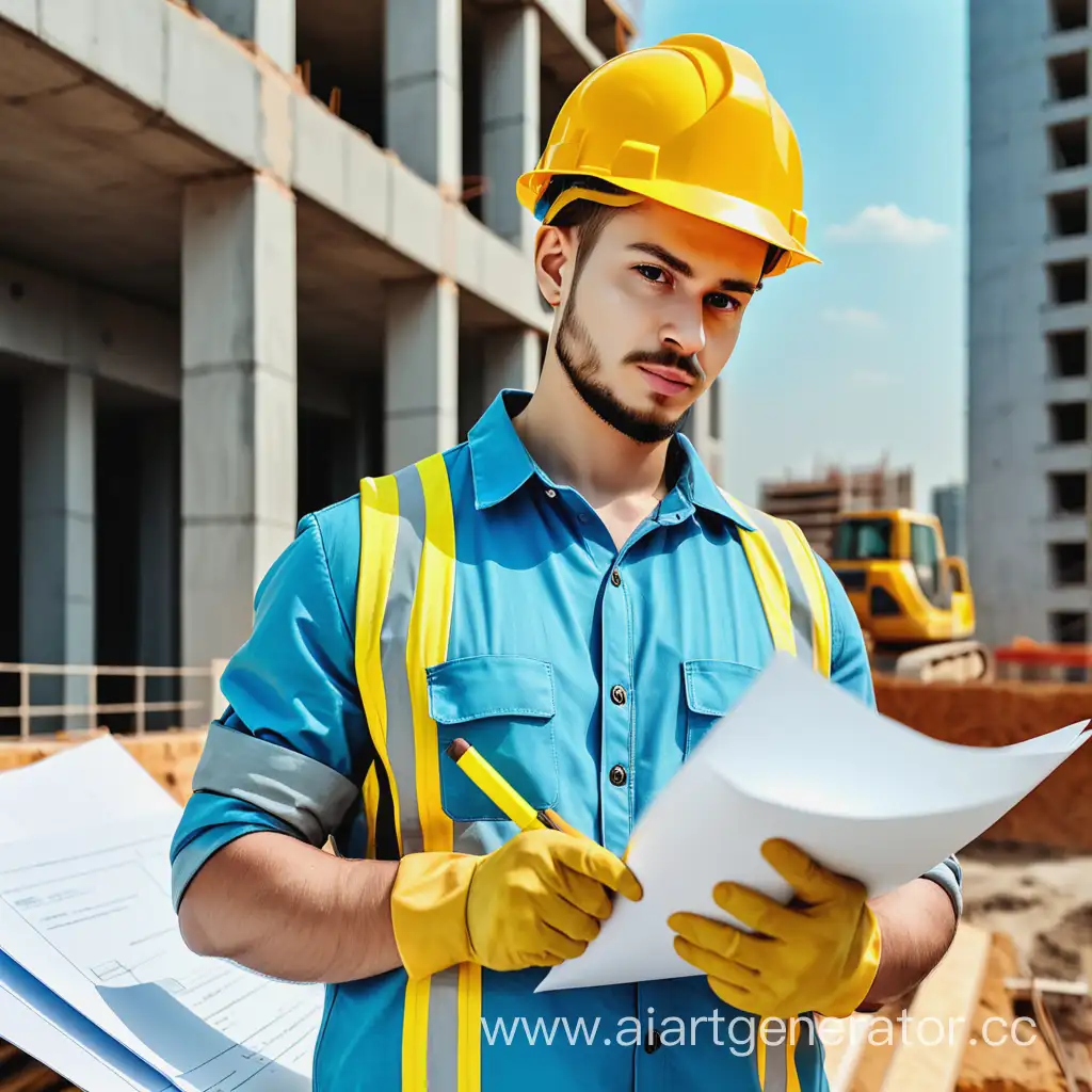 Construction-Worker-in-Yellow-Helmet-Holding-Paper-Blueprint