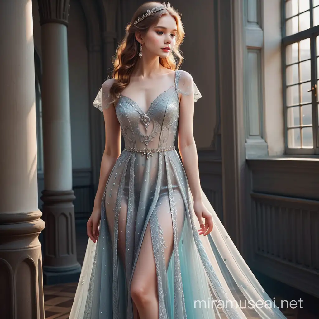 Enchanting Fairy Queen in Delicate Ethereal Silver Dress