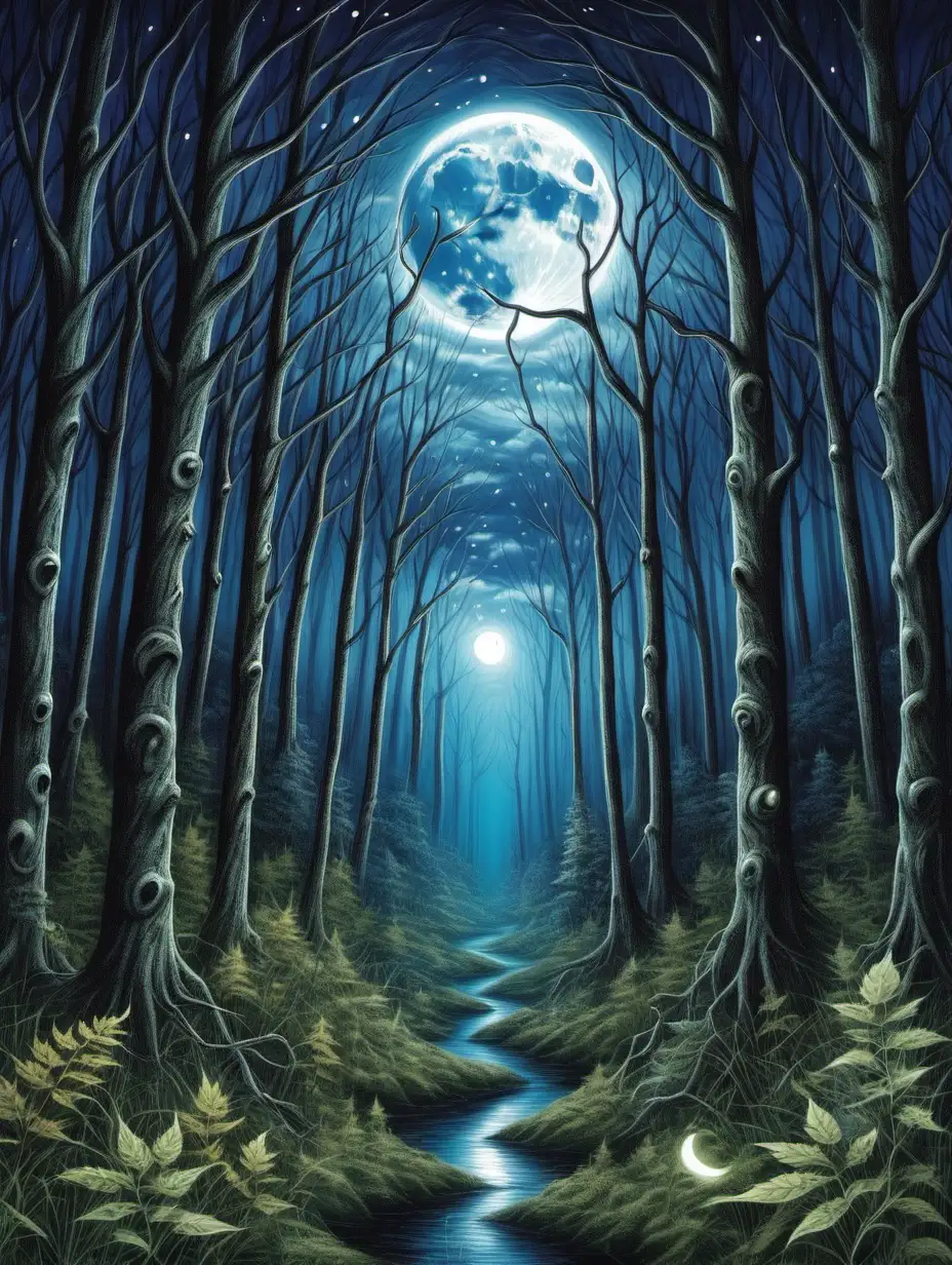 Enchanted Moonlit Forest Mystical Journal Cover Design