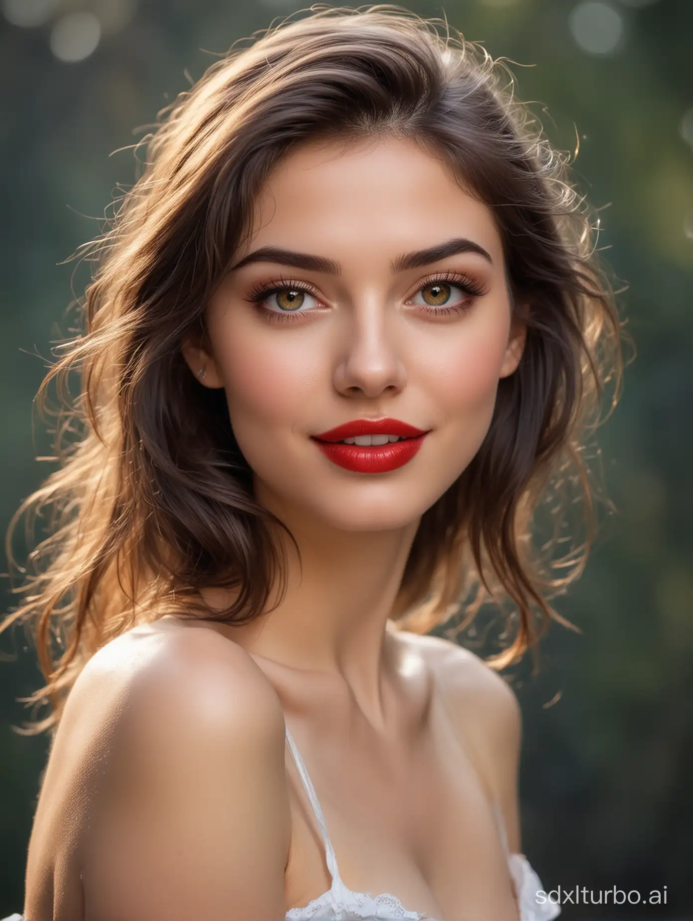The beautiful woman's bright eyes, like bright stars, are full of wisdom and agility; and her slightly raised red lips, fair and beautiful skin, long legs, with a protruding front and raised back, are like a smiling fairy, intoxicating people.