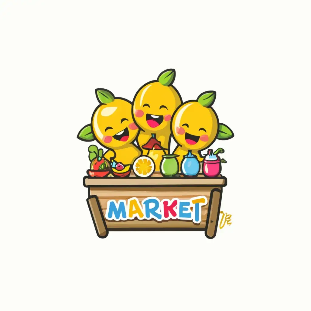 a logo design,with the text "Three Lemons & a Stand", main symbol:lemons that look like kids behind a stand,complex,clear background